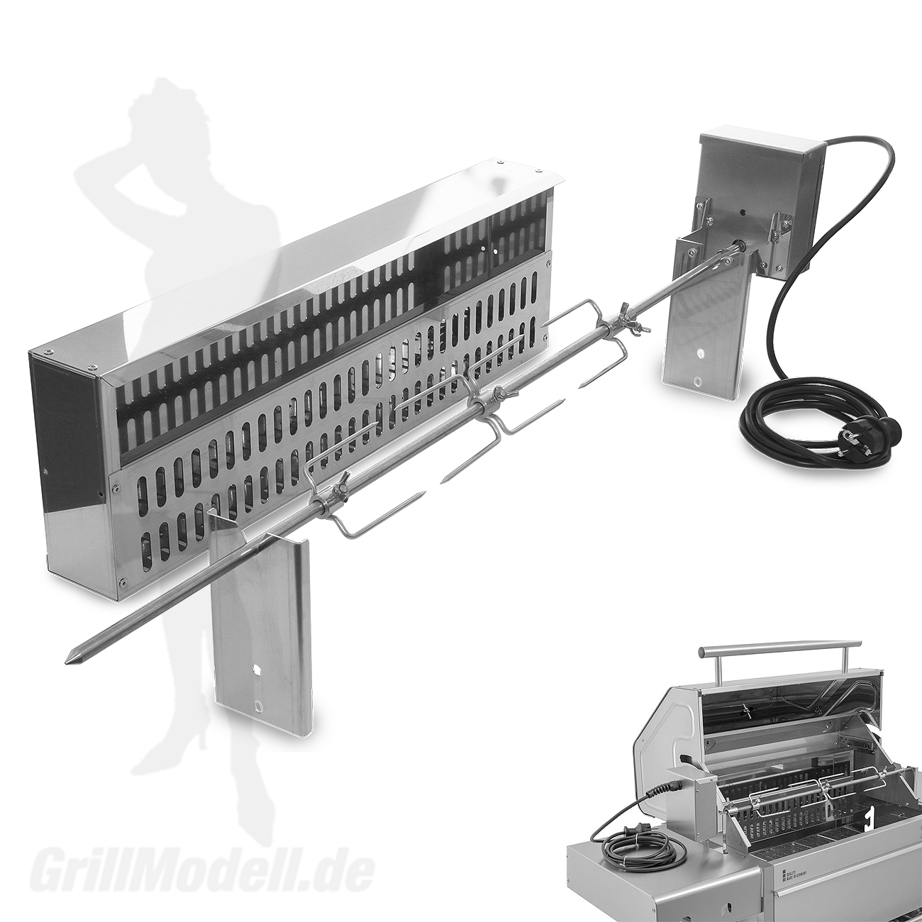 Elektrische Spießvorrichtung für Edelstahlgrill Holzkohlegrill Edelstar XL