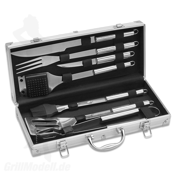Grillbesteck aus Edelstahl 7 teilig im Alu-Koffer Grillbesteck aus Edelstahl 7 teilig im Alu-Koffer