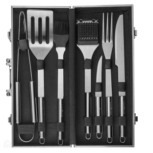 Grillbesteck 7-teilig aus Edelstahl im Alu-Koffer