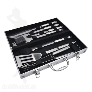 Grillbesteck 7-teilig aus Edelstahl im Alu-Koffer