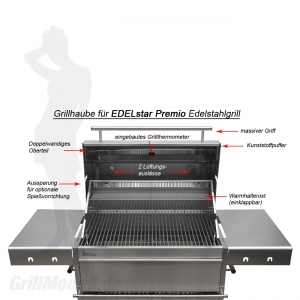 Grillhaube für EDELstar XL Grill (mit Thermometer und Warmhalterost)